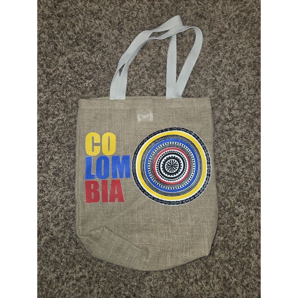 Colombia Souvenir Jute Tote Bag Burlap Market Beach Eco Shopping Bag Vintage